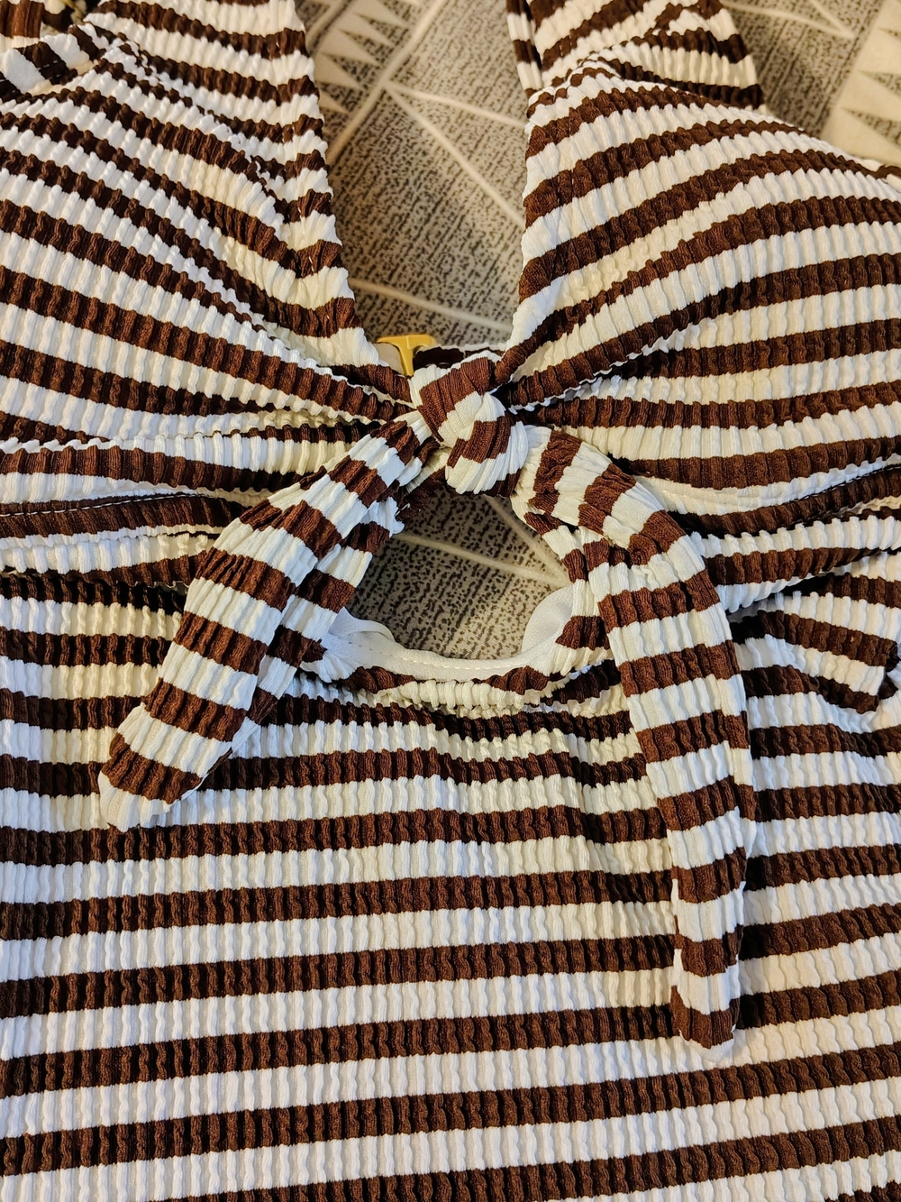 Time and Tru Striped One-Piece Swimsuit - White and Brown - Picture 5 of 7
